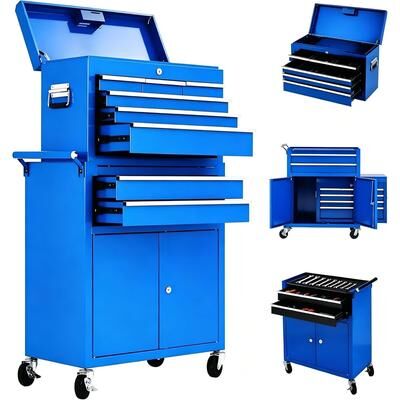Garvee 2-in-1 8-Drawer Rolling Tool Chest and Cabinet, Mobile Metal Toolbox Organizer Storage for Garage, Workshop, Blue
