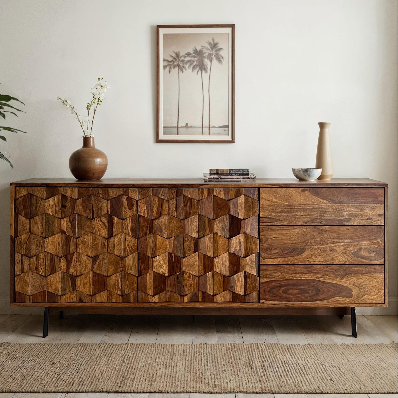 Sideboard FineBuy Kommode Sheesham Massivholz 175 cm Anrichte Loft Industrial