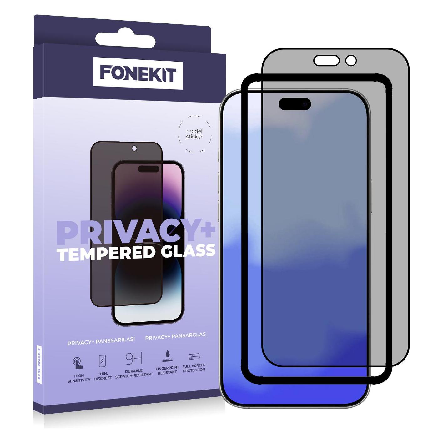 FoneKit Privacy+ Full Cover Tempered Glass, iPhone 17 Pro (1 Stk., Apple iPhone 17 Pro) (6438148063009)