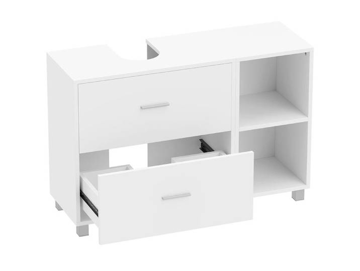 FSX Sac de salle de bain mobile sous-lavabo avec 2 tiroirs et étagères ouvertes en bois 90x30x60 cm blanc
