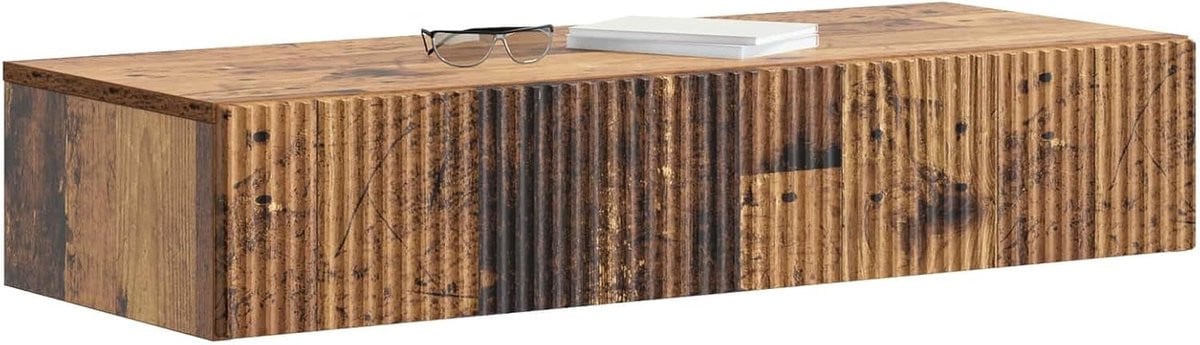 Moderne Wandmontage Bijzettafel in Oud Hout, Breedte: 87,5 cm, Diepte: 34,5 cm