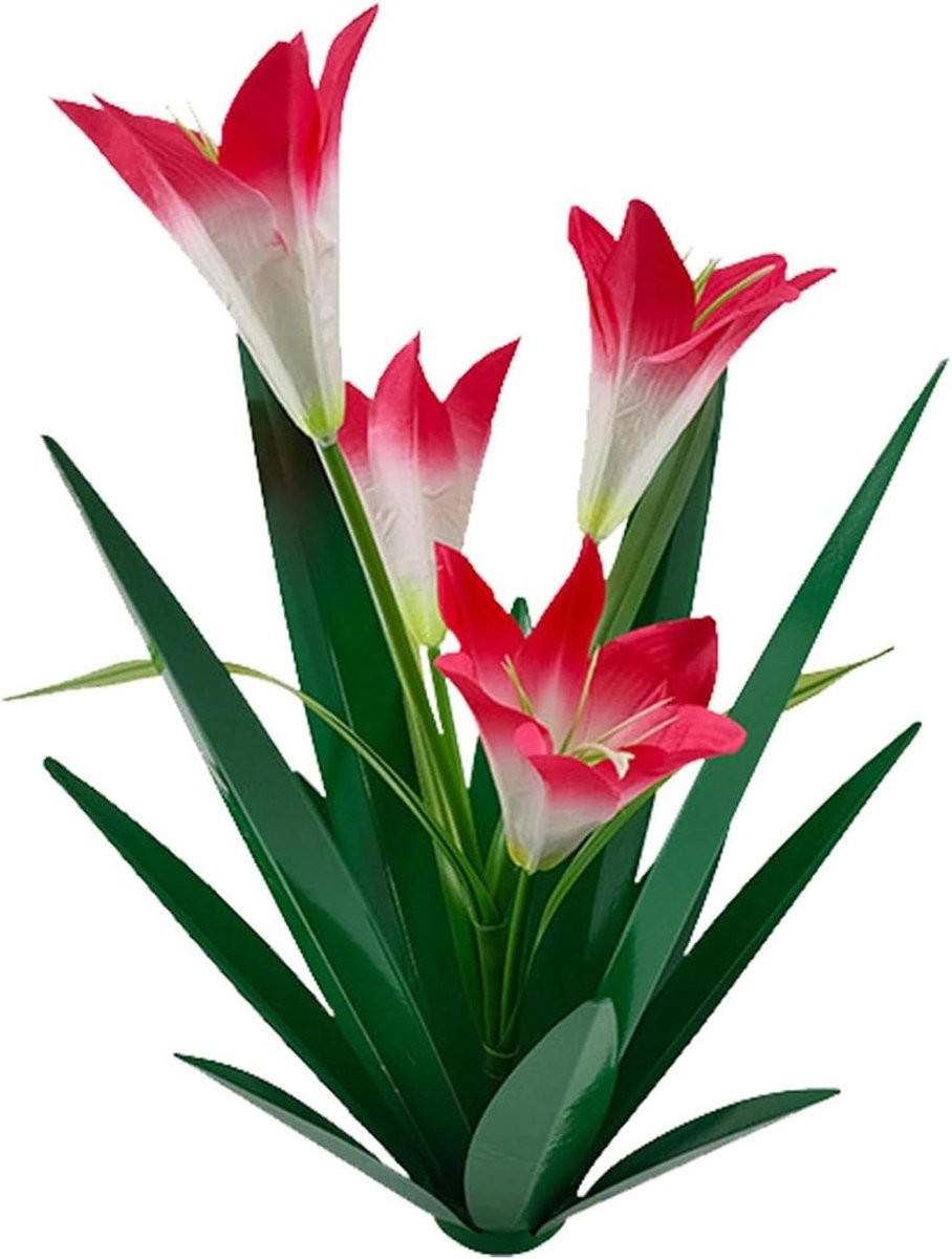 Roze Metalen Lelie Tuinbeeld - 35 cm Hoog