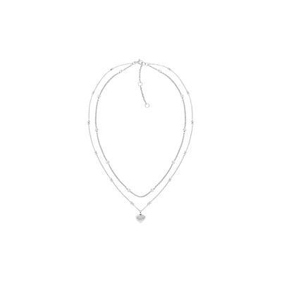 Kette mit Anhänger TOMMY HILFIGER "LAYERED", edelstahlfarben, rot, blau, weiß, Halsketten, Damen, Edelstahl, L: 45,5 B: 2mm, B:2mm