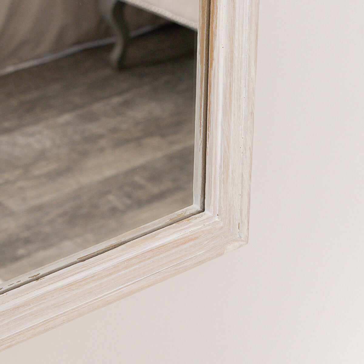 White Washed Distressed Wooden Frame Wall Mirror - 40cm x 75cm Wood, Metal, Glass