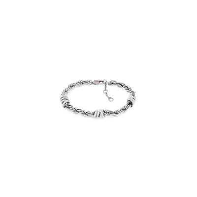 Armkette TOMMY HILFIGER "CHARMS", silber (edelstahlfarben, rot, weiß, blau), Armbänder, Damen, 19cm, Edelstahl, Armkette, Emaille