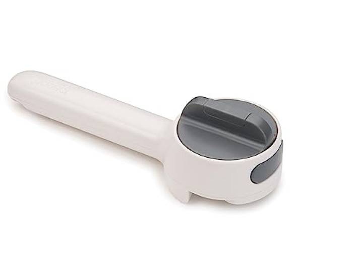 Joseph Joseph Can-Do Plus ouvre-boîte et anneau de traction\, ouvre-boîte manuel avec longue poignée pour une meilleure prise en main\, plastique\, blanc/gris