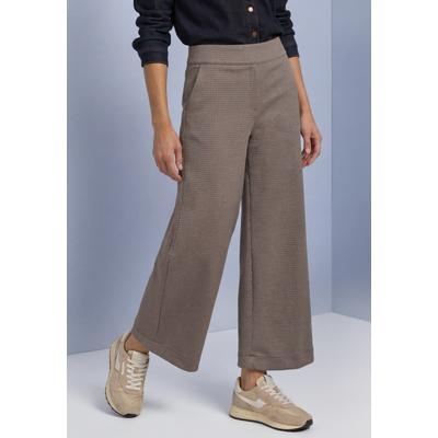 Culotte STREET ONE, Damen, Gr. 40, Länge 26, braun (schwarz coffee), Jersey, Obermaterial: 82% Polyester, 11% Viskose, 7% Elasthan, Jacquardmuster, ausgestellt lang, Hosen Culotte, Stoffhose aus Jersey mit Jacquard Dessin