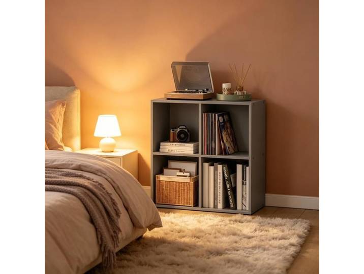 Norevia Étagère cube en bois 60x60cm 4 cases bibliothèque basse meuble de rangement salon bureau