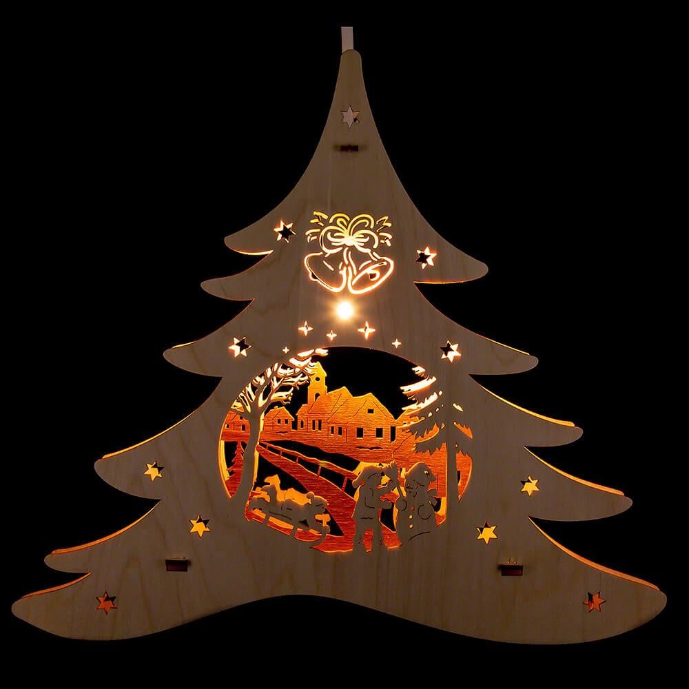 Weigla Holzkunst Houten raamdecoratie Winterplezier kerstboom 28,5 cm