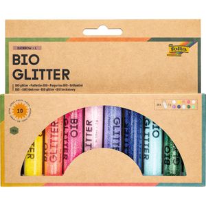 Folia 57817 Bio Glitter Mix Rainbow L, 10 Farben sortiert je 7g, in Streudose
