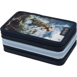 Herlitz Federmäppchen TriCase, Thunder Rex, Schüleretui, 3-fach, 31-teilig, aus Stoff, blau