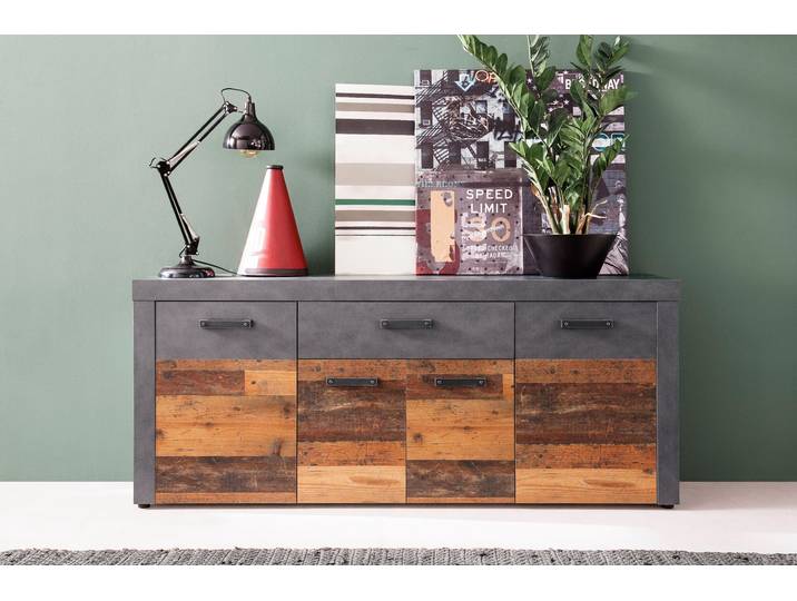 Sideboard HOME AFFAIRE Ilana , braun (graphit grau matera, old wood farben), Sideboards, Sideboard, Sideboard mit 4 Türen & 1 Schublade - (B/T/H) 178/40/76 cm