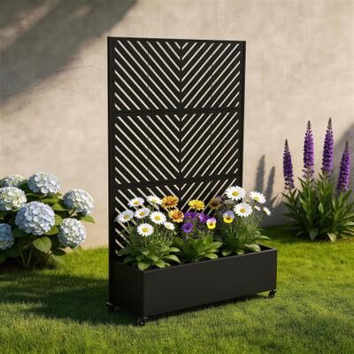 Uixe Rectangular Decorative Metal Privacy Screen with Planter Box Wheels