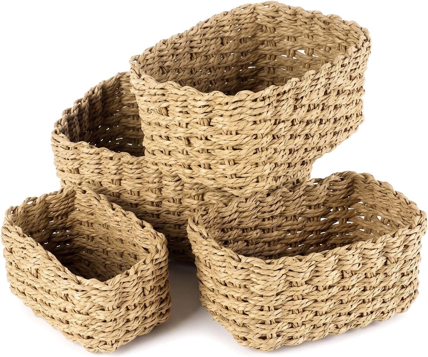 Homevero Set van 4 Handgeweven Opbergmanden van Papierkoord