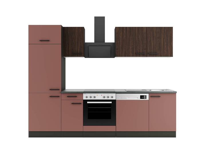Küchenzeile Anthrazit B 270cm Braun/Rostrot/Nussbaum Dekor ohne Elektrogeräte
