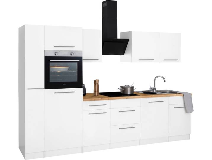 Küchenzeile, Holzdekor, Beige & Weiß, 310×60 cm, Mit Arbeitsplatte Kastelleiche, Unna