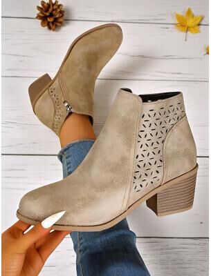 LightInthebox Women's Ankle Boots with Cutout Design – Casual Low Heel Short Booties for Fall Fashion, Work and Weekend Outings