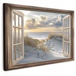 LEINWANDBILD Ausblick - Strand - Dünen - Meer - Natur Wanddeko 90x60 cm
