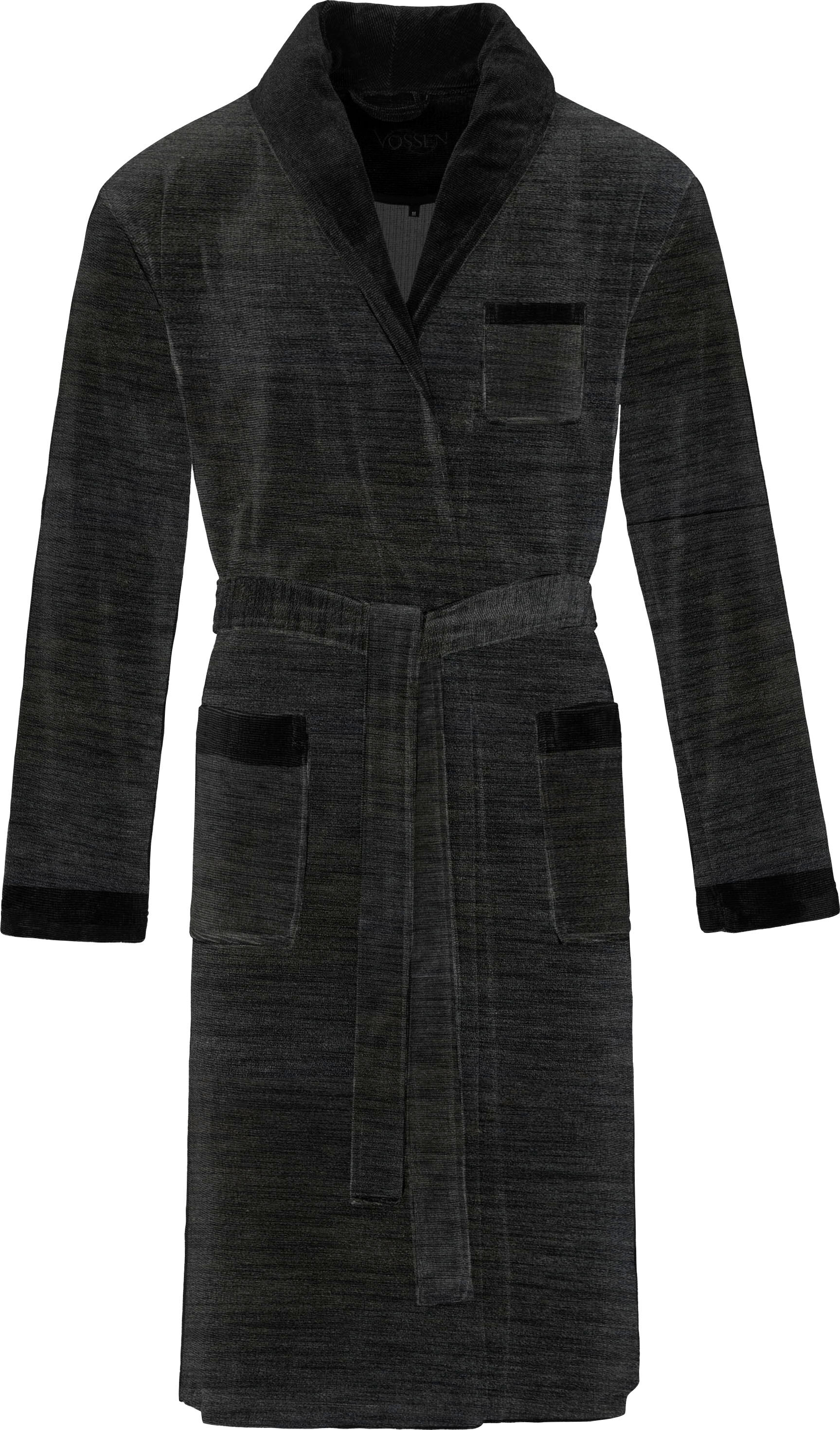 Bademantel VOSSEN "Alberto, ideal für Sauna & Spa, Hotelbademantel, Morgenmantel" Gr. XL, schwarz, XL, Nicki-Velours, Hausmäntel, Bademantel, mit extravagantem Tricolour Design schwarz XL