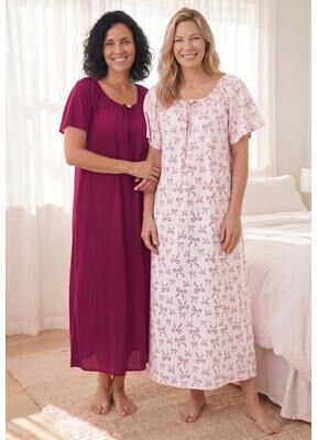 Plus Size Women's Long 2 Pack Tricot Gowns by Only Necessities in Pink Bows (Size 5X) Pajamas
