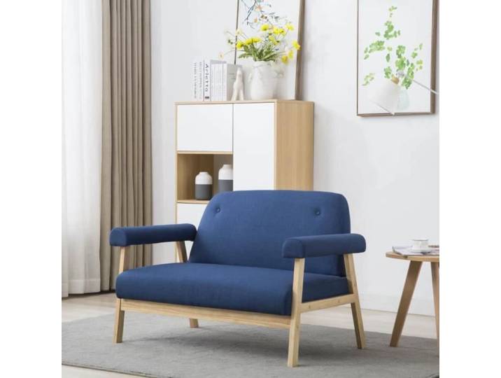 1602 Nickel® Canapé scandinave d angle UNIQUE - Canapé droits Sofa à 2 places Tissu Bleu MODE Bleu