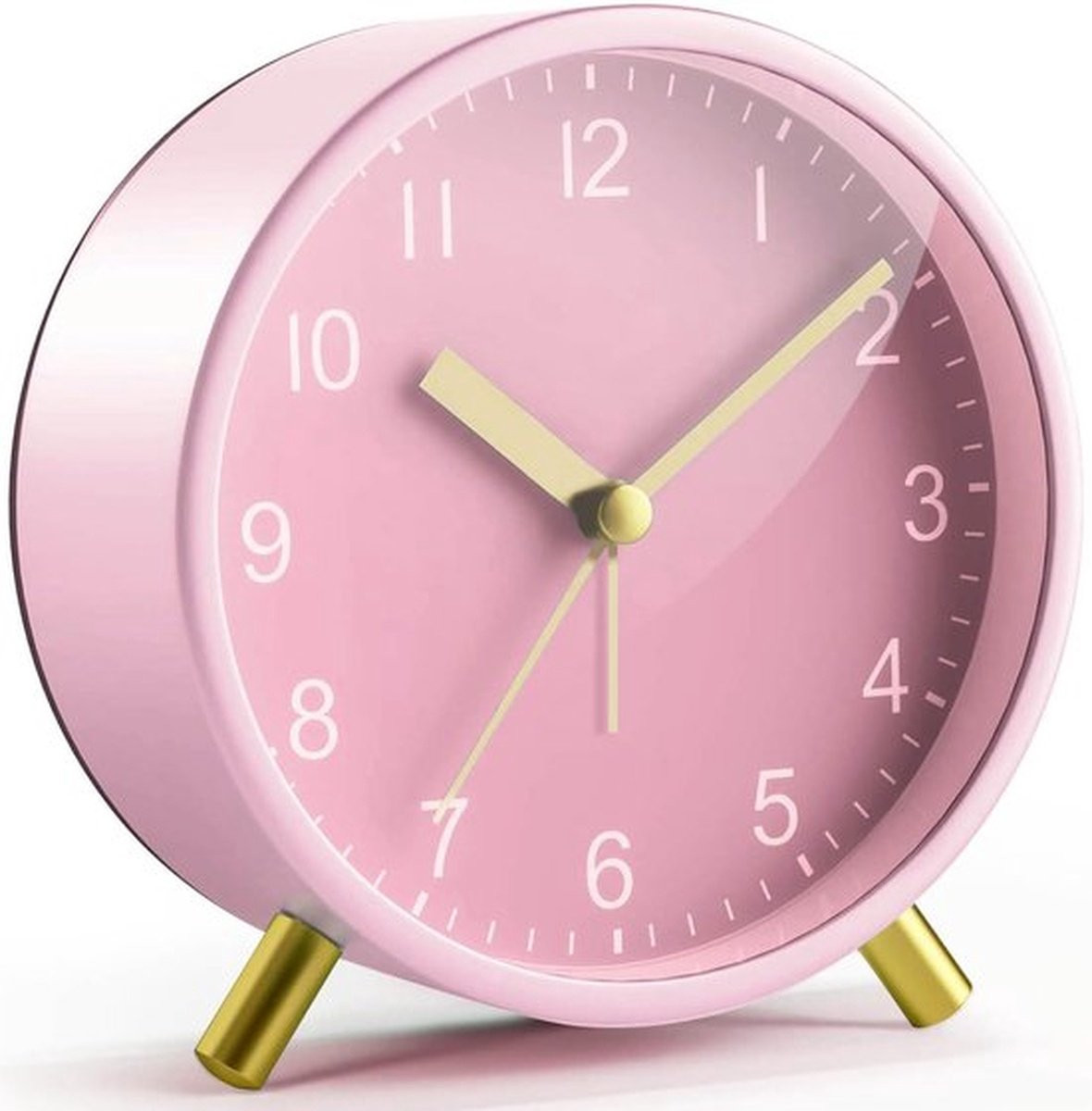 Mrilary Roze Stille Analoge Wekker met Nachtlampje - Ronde Metalen Wekker zonder Tikken