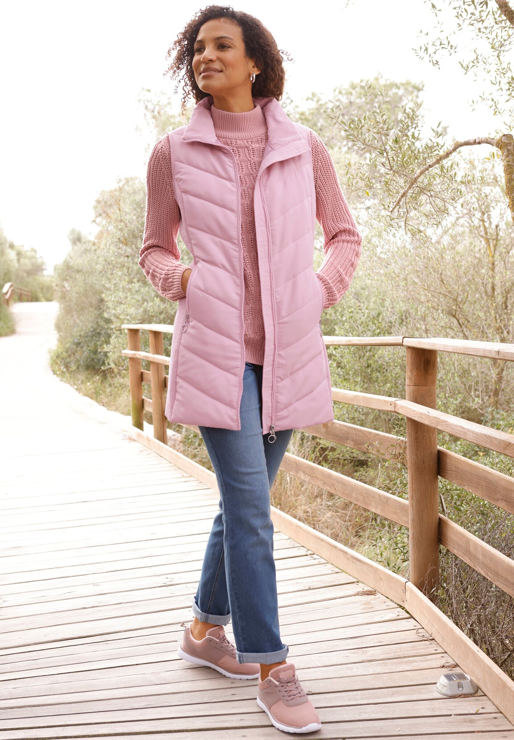 Steppweste WITT "Longweste Longweste mit Reißverschluss-Taschen", Damen, Gr. 36, hortensie, Stepp, , Sportlich, Westen Steppweste