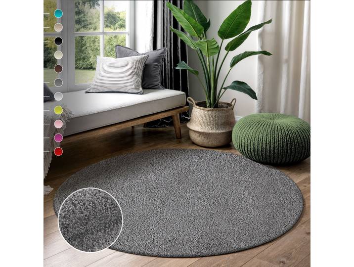 Hochflor-Teppich SANAT LOCA , auch als Läufer und in Rund , grau, H:30mm Ø:80cm, Kunstfaser, Teppiche, Hochflor-Teppich, Wohnzimmer, Langflor, Shaggy, Schlafzimmer