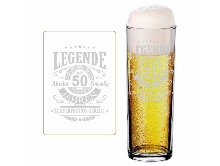 Bierglas LUXENTU Kölschglas Kölner Stange mit Gravur Legende seit 50 Jahren 0,2 Liter transparent , bunt (transparent), 1 tlg., Glas, Trinkgefäße, Bierglas