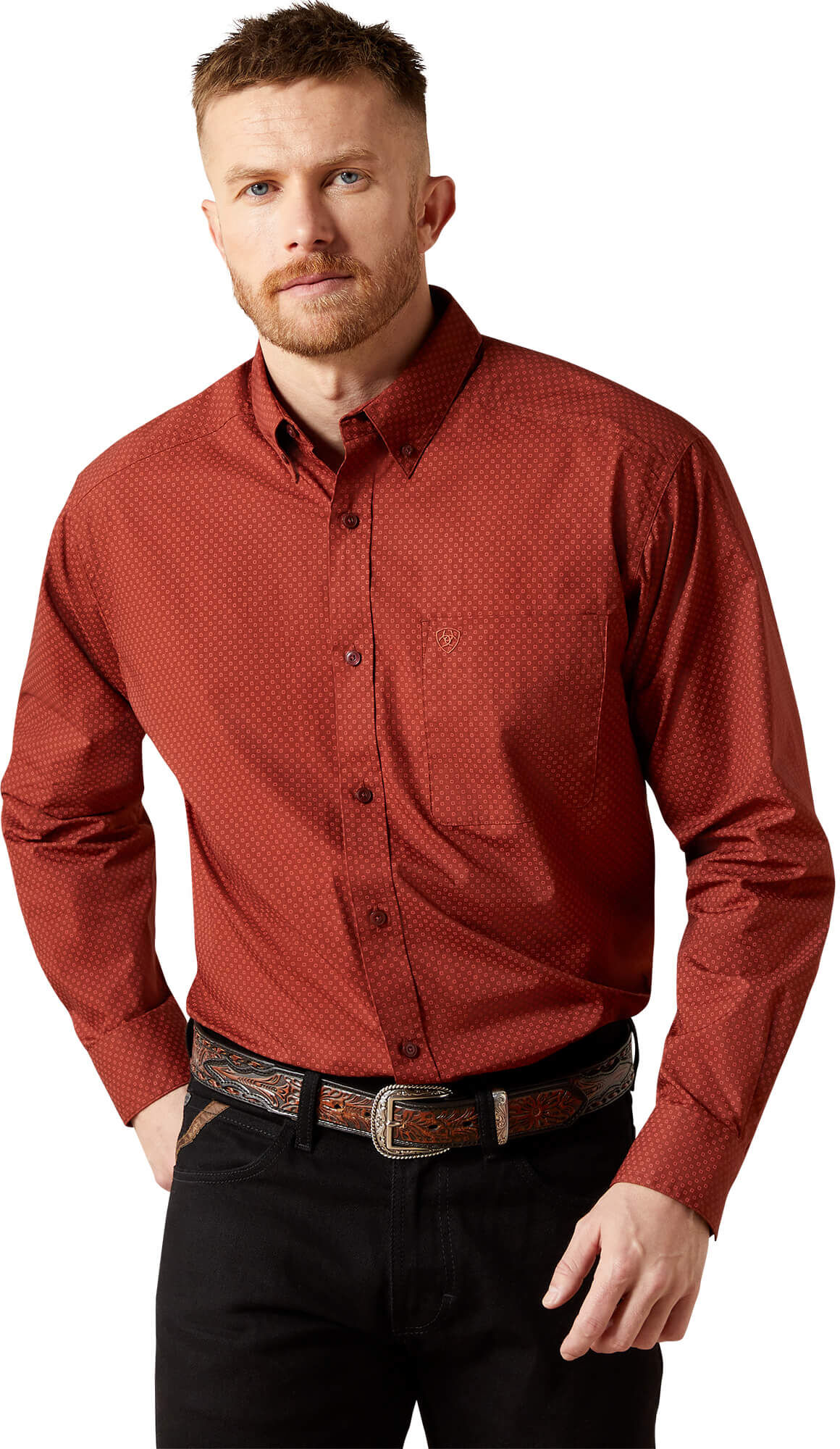 Men's Wren Classic Fit Shirt in Dark Red, Size: Large by Ariat