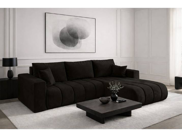 Kaiser Möbel Ecksofa Sofa L-form mit Schlaffunktion im Veloursstoff Monolith MILO PREMIUM, Ecksofa, Hydrophobe Beschichtung,Pflegeleicht,Abriebfest,Modernes Design