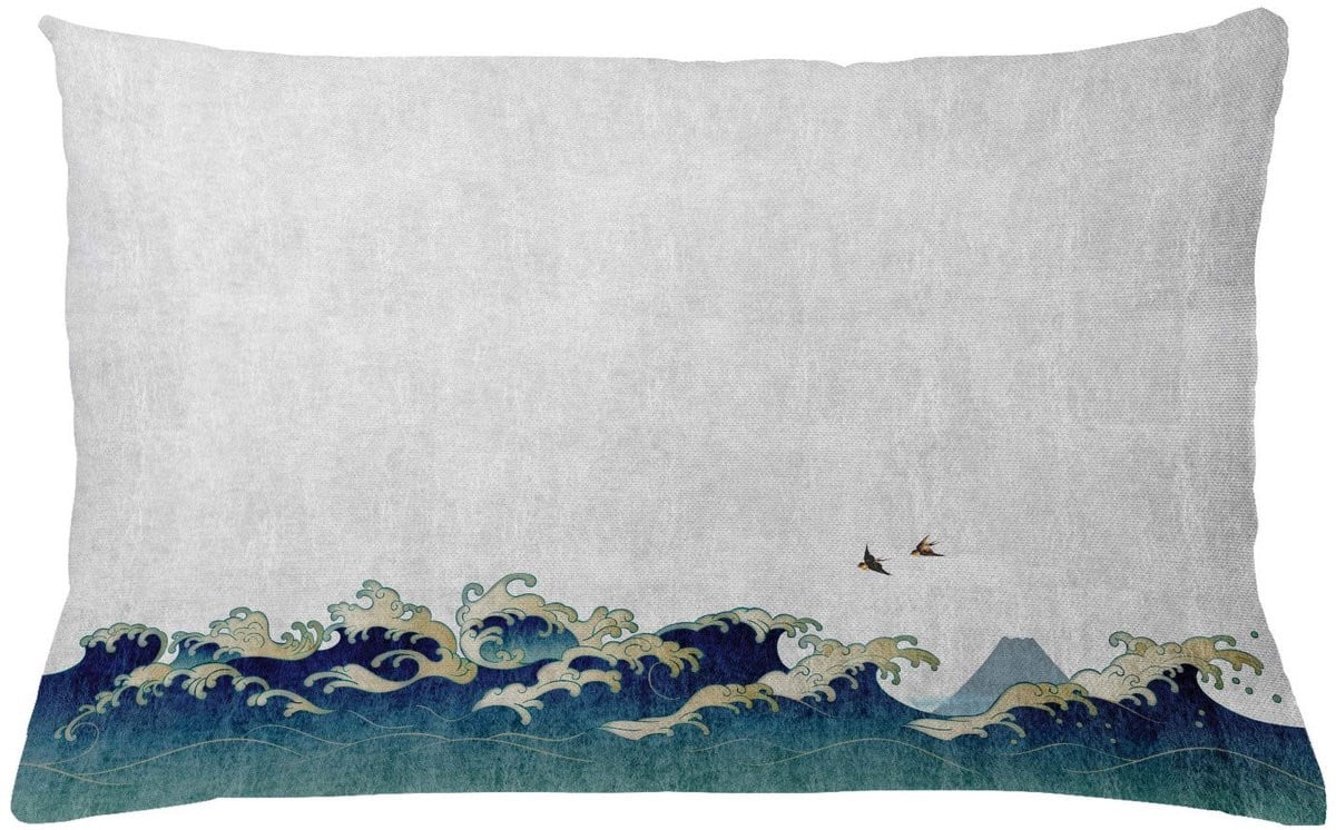 ABAKUHAUS Kussensloop Japanse Welle & Waterstrudel crème-blauwgrijs 65x40 cm