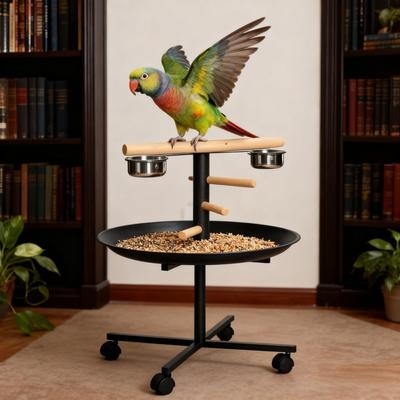 Kodotan sofa Bird Feeder Station with Wheels,Portable Bird Play Stand,Stainless Steel Feeding Bowls, Tray
