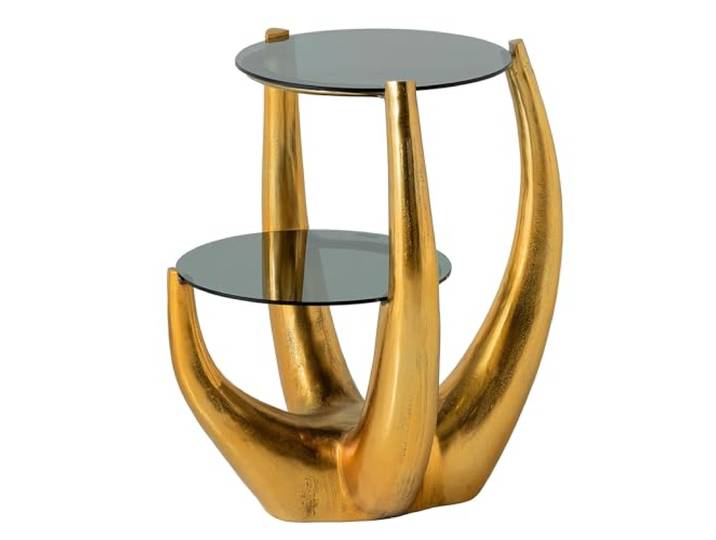 Beistelltisch LEVELS 45cm - schwarz gold - Sicherheitsglas - handgefertigt Als Beistelltisch nutzbar, max. Belastung: ca. 40kg, hochwertig, stabile Konstruktion, Aluminiumgestell