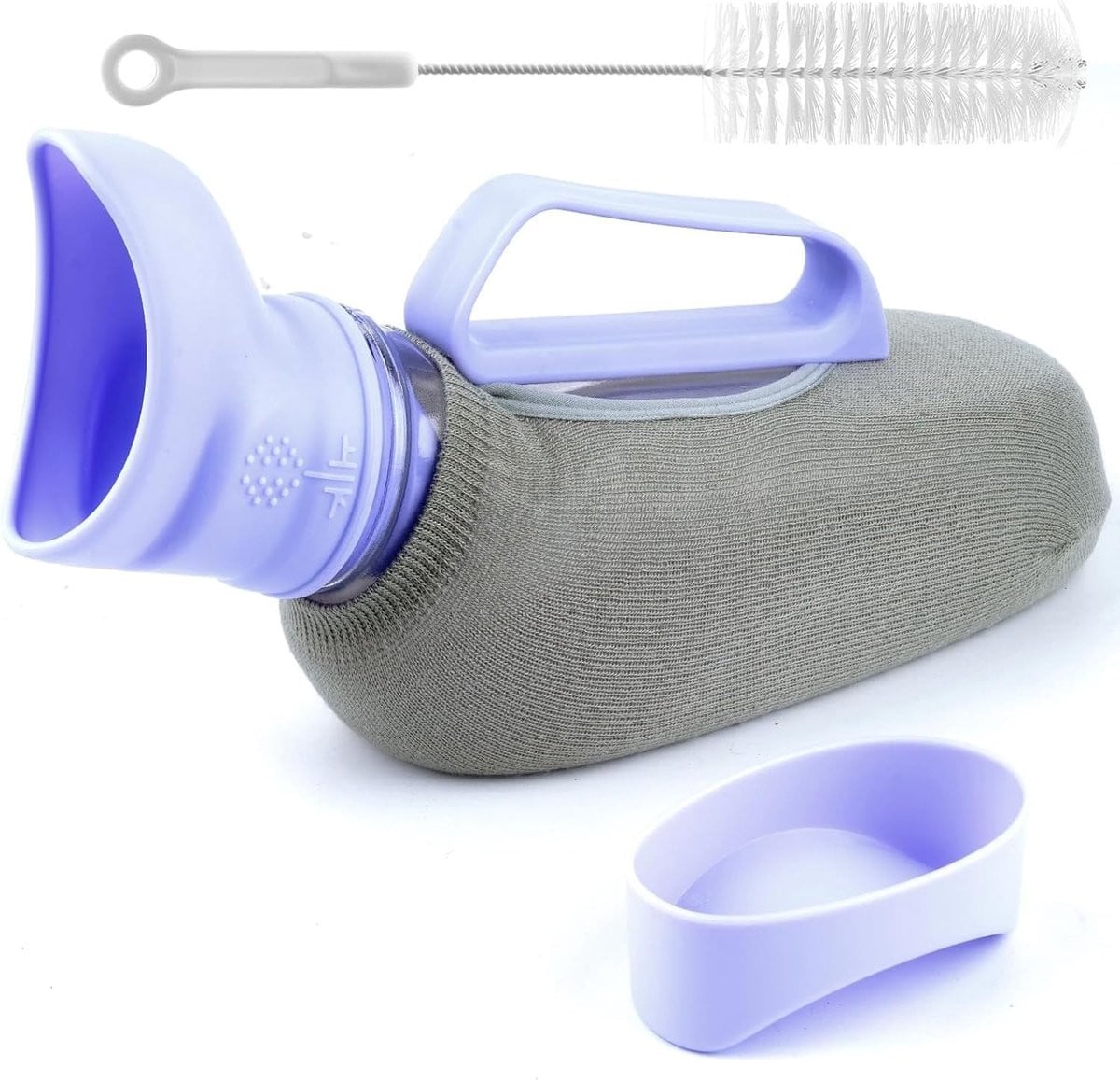 Draagbaar urinoir voor dames met gebreide hoes en reinigingsborstel, 1200 ml