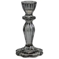 Chic Antique Kerzenständer aus Glas mit Spitzenkante, H15,5/Ø8 cm, grau