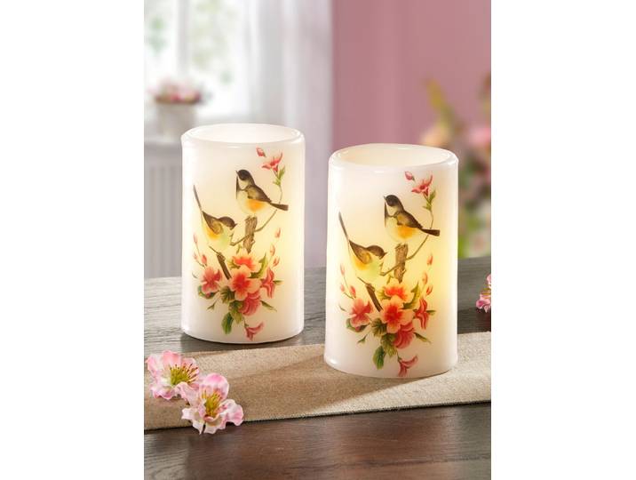 LED-Echtwachskerzen, 2er-Set, Creme-Rosé