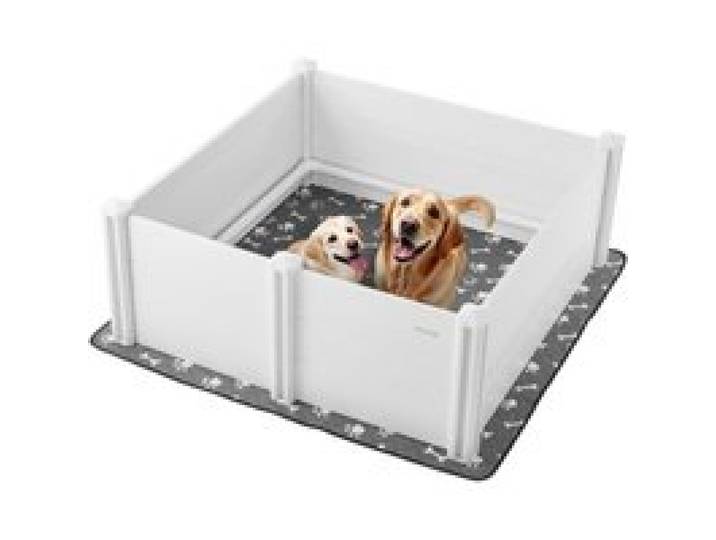 VEVOR Wurfkiste für Hunde, 122x122x46cm, Welpenlaufstall aus Kunststoff-PVC mit höhenverstellbarer Tür & waschbarer Pipi-Unterlage, verformungssicherer Welpenkiste für große Hunde, Milchweiß