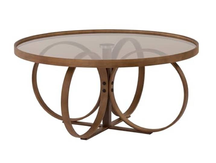 ASIR Elegant Coffee Table, 100% Solid Beech Wood & 4mm Tempered Glass, 100 x 100 x 47 cm, Walnut Finish Stylish & Durable for Modern Living Spaces