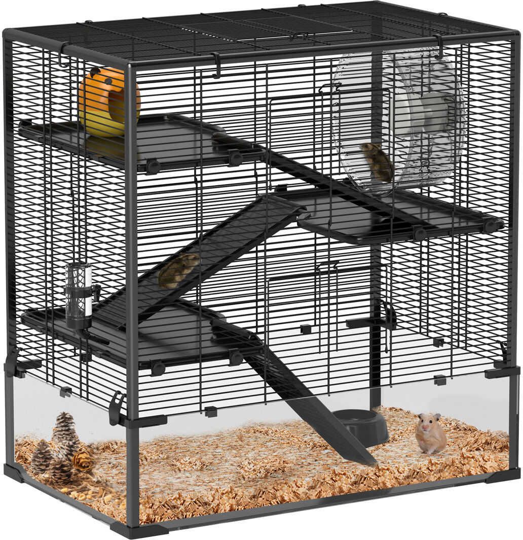 PawHut 4-Tier Hamster Cage with Deep Tempered Glass Bottom 80cm 80cm H x 78.5cm W x 48.5cm D