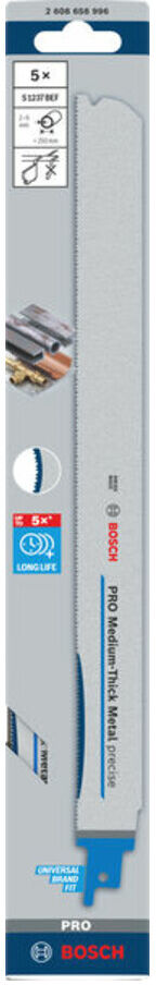 Bosch PRO Medium-Thick Metal precise S1237BEF Säbelsägeblatt, 1,1x25x300 mm, 5-tlg. (2608658996)