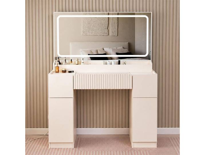 Table de maquillage Milton & Oldbrook avec éclairage\, couleur beige Livno