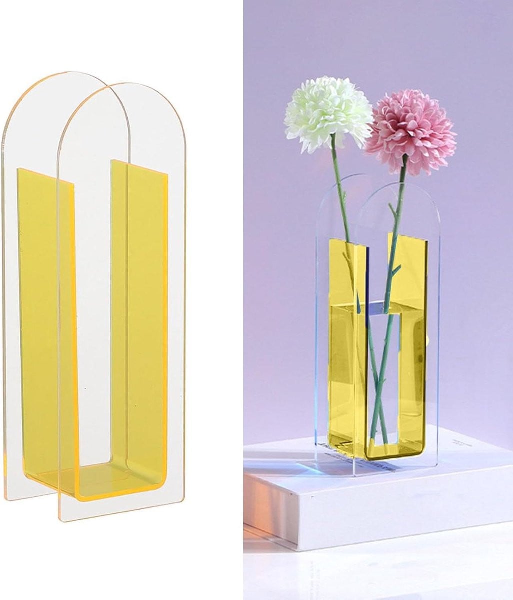 Acryl Decoratieve Bloemenvaas in Citroengeel