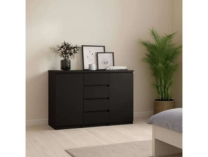 Dmora - Kommode Alix, Wohnzimmerbuffet, Wohnzimmer-Sideboard, Moderne Küchen-Speisekammer, 121x50 h91 cm, Schwarz