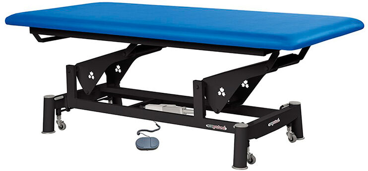 Marquesa elétrica Ecopostural, tipo Bobath, ideal para especialidades: um corpo com estrutura de biela preta e cabeça T95 (100 x 200 cm)