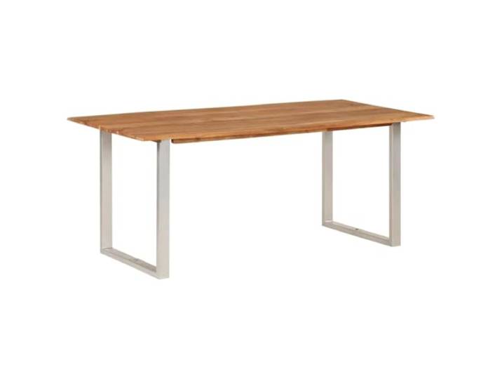 Fisinber Esstisch 180x90x76 cm Massivholz Akazie Holztisch Edler Küchen- & Esszimmertisch aus echtem Akazienholz mit natürlichen Baumkanten und silbernem Stahlgestell.