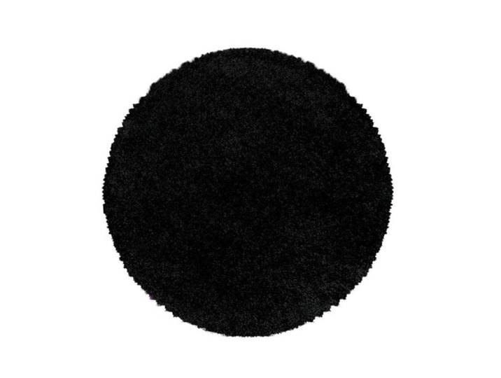 Tapis de salon Shaggy Design Poil Souple Monochrome Noir - 200 cm Ronde