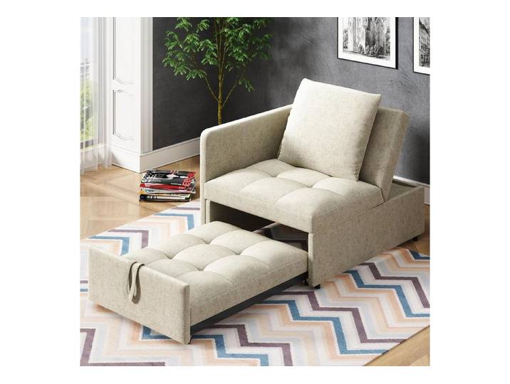LuxusKollektion Schlafsofa Schlafsofa Polsterbett 3in1 Leinenstoff Rückenlehne Beige
