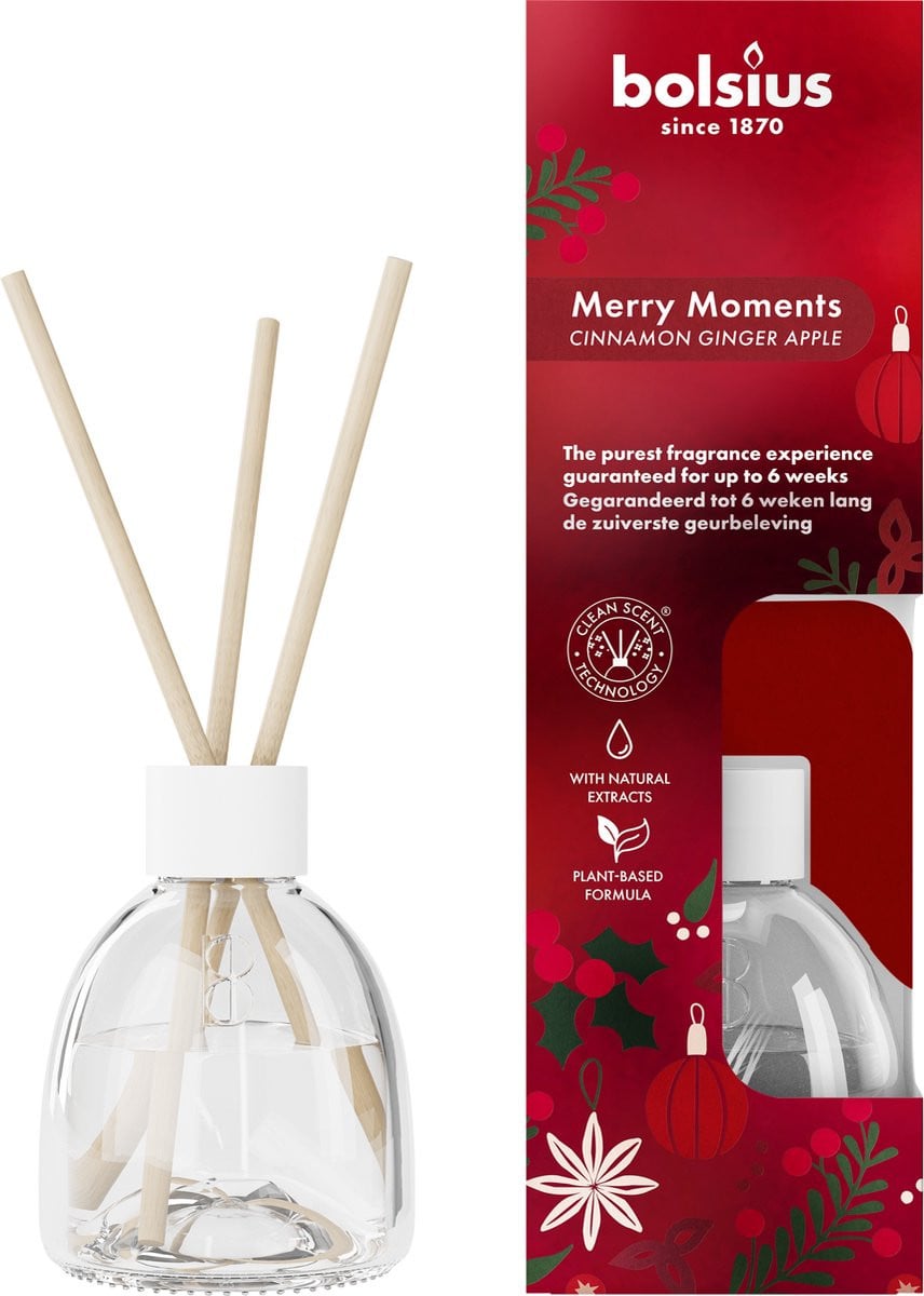 Bolsius True Glow Geurstokjes Merry Moments Kaneel Gember Warme Appel 6 stuks Voordeelverpakking