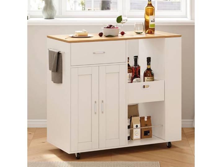 Desserte de cuisine - LUMINARIX - Bîlot de Cuisine à Roulettes - Blanc - 102x46x92cm - Multifonctionnel